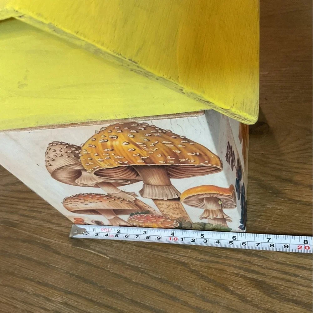 Vintage Handcrafted Folk Wooden Boxes Set of 2 Mushroom Floral Paper